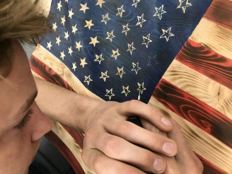 Photo courtesy of Mr. Wood. An American flag made by Brennan Poskitt in Wood Tech 3.