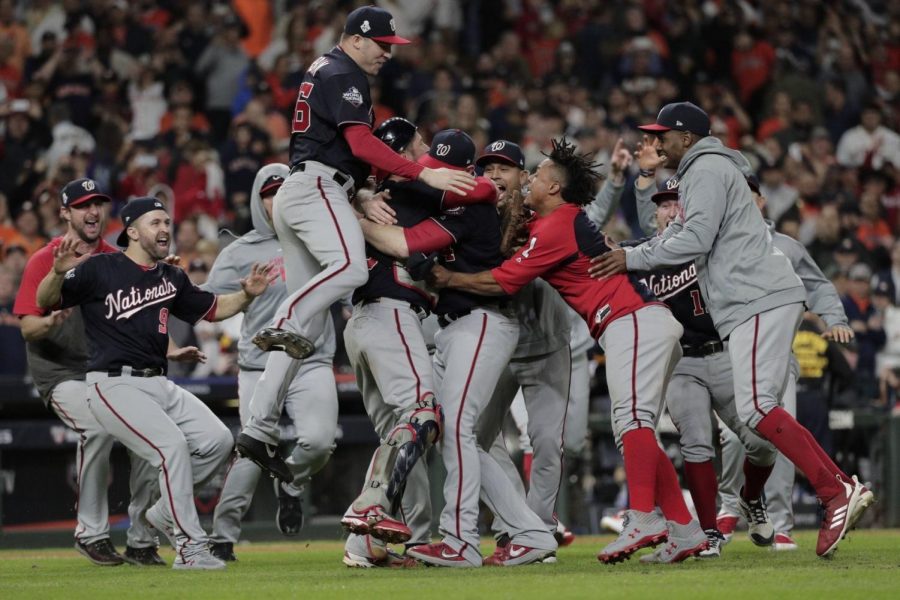 The Washington Nationals celebrate winning their first pennant in franchise history. Photo courtesy of David J. Phillip.