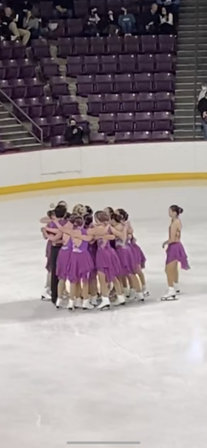 March 4th, 2022,  3:24 PM, Broadmoor Arena Photographers capture a memorable moment for Skyliners Intermediate after they complete a breathtaking performance of the season at the U.S. Synchronized Skating National Championships.
Photo Credits: Broadmoor Arena Photography