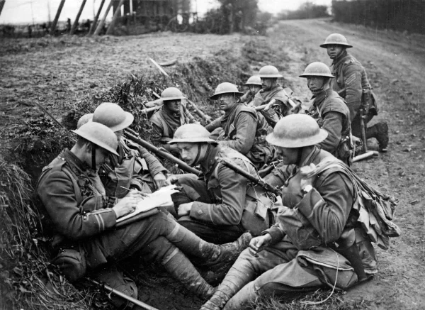 Photo courtesy of Britannica.com.
British soldiers in a trench on the Western Front.