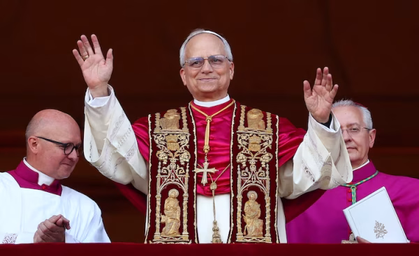 Pope Leo XIV, the first American Pope, revealing himself to the adoring crowd following the conclusion of the conclave at the Vatican. Thursday, May 8, 2025. Photo courtesy of ABC.
